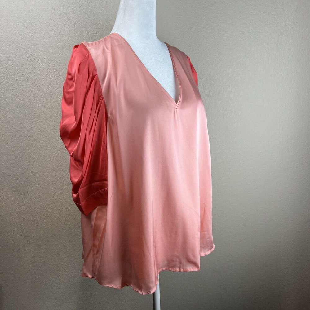 Emily McCarthy Top Extra Large Coral Apricot Satin Blouse Preppy Capsule